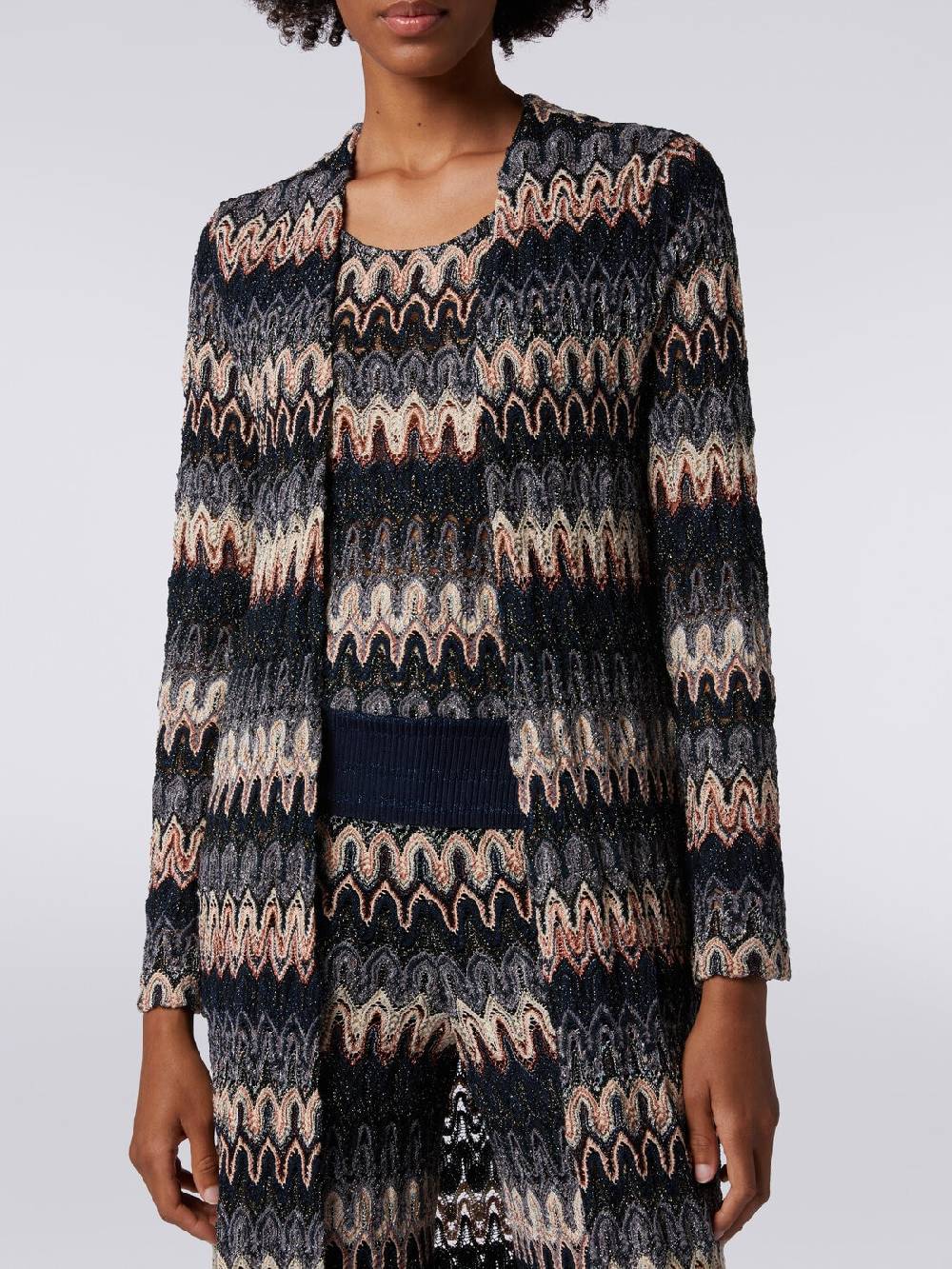 Missoni Cardigan Lungo In Maglia Lamé Con Motivo A Onde Effetto Pizzo