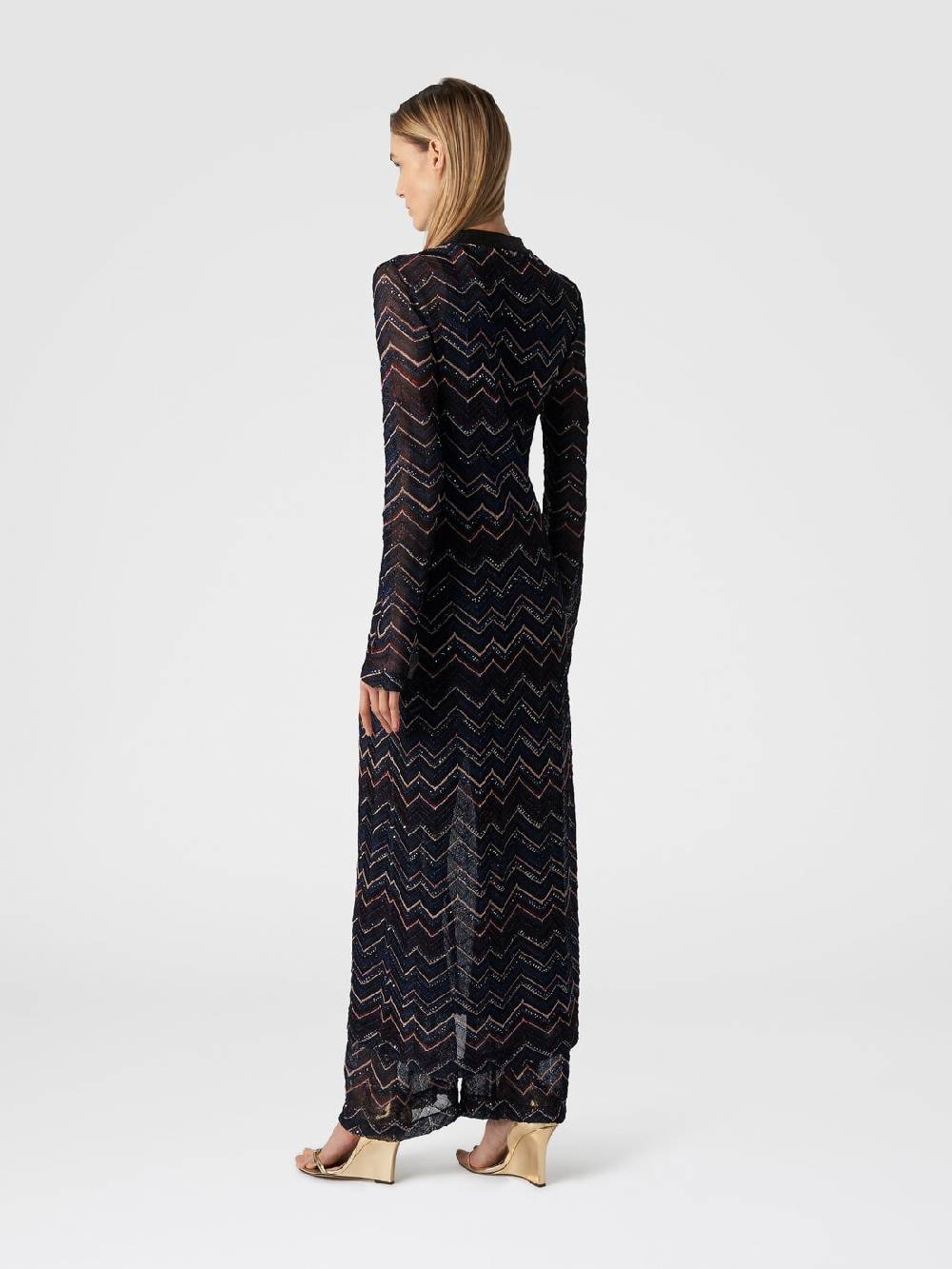 Missoni Cardigan Lungo In Maglia Zig Zag Con Lurex E Paillettes