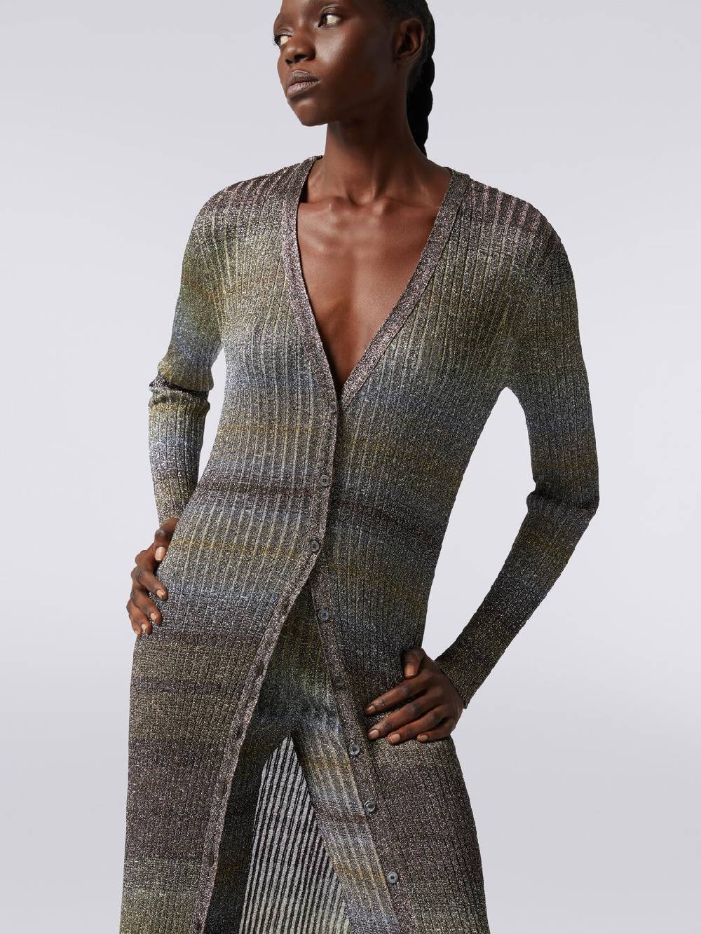 Missoni Cardigan Lungo In Viscosa A Costine Con Lurex