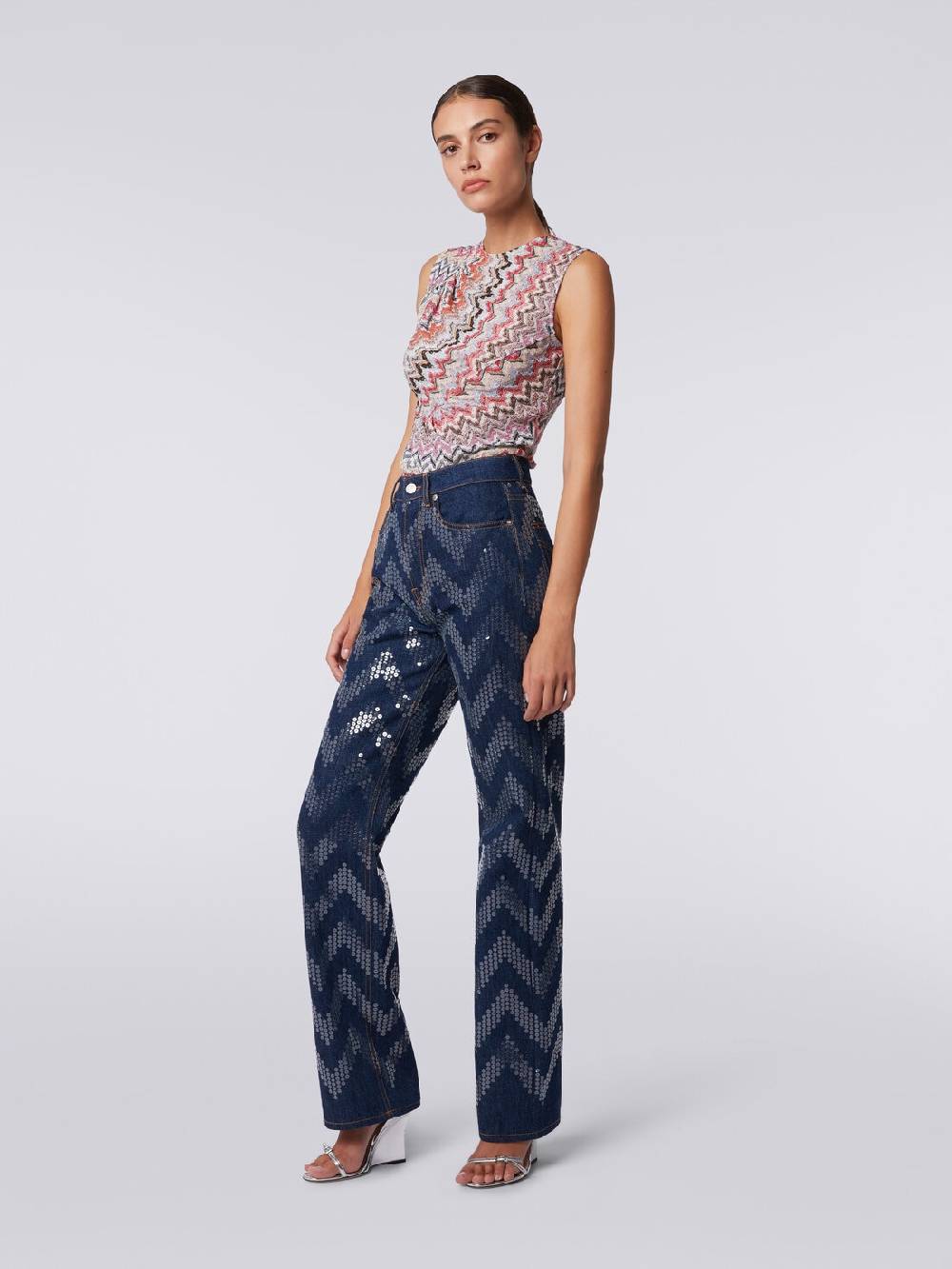 Missoni Cinque Tasche In Denim Con Paillettes Zig Zag