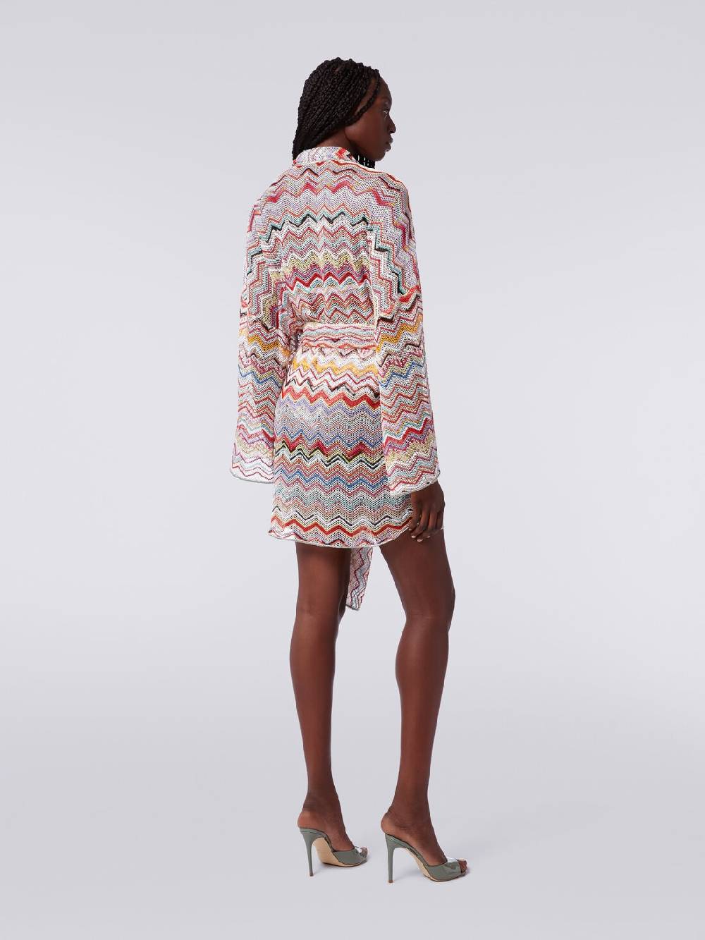 Missoni Copricostume A Vestaglia In Crochet Zig Zag Con Lurex