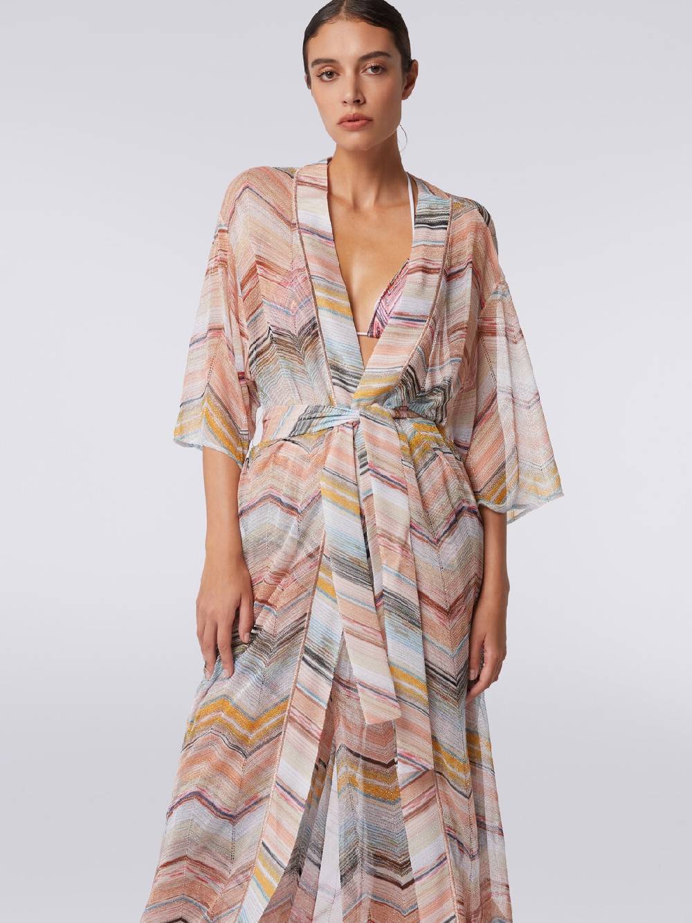 Missoni Copricostume Lungo A Vestaglia Chevron Con Lurex