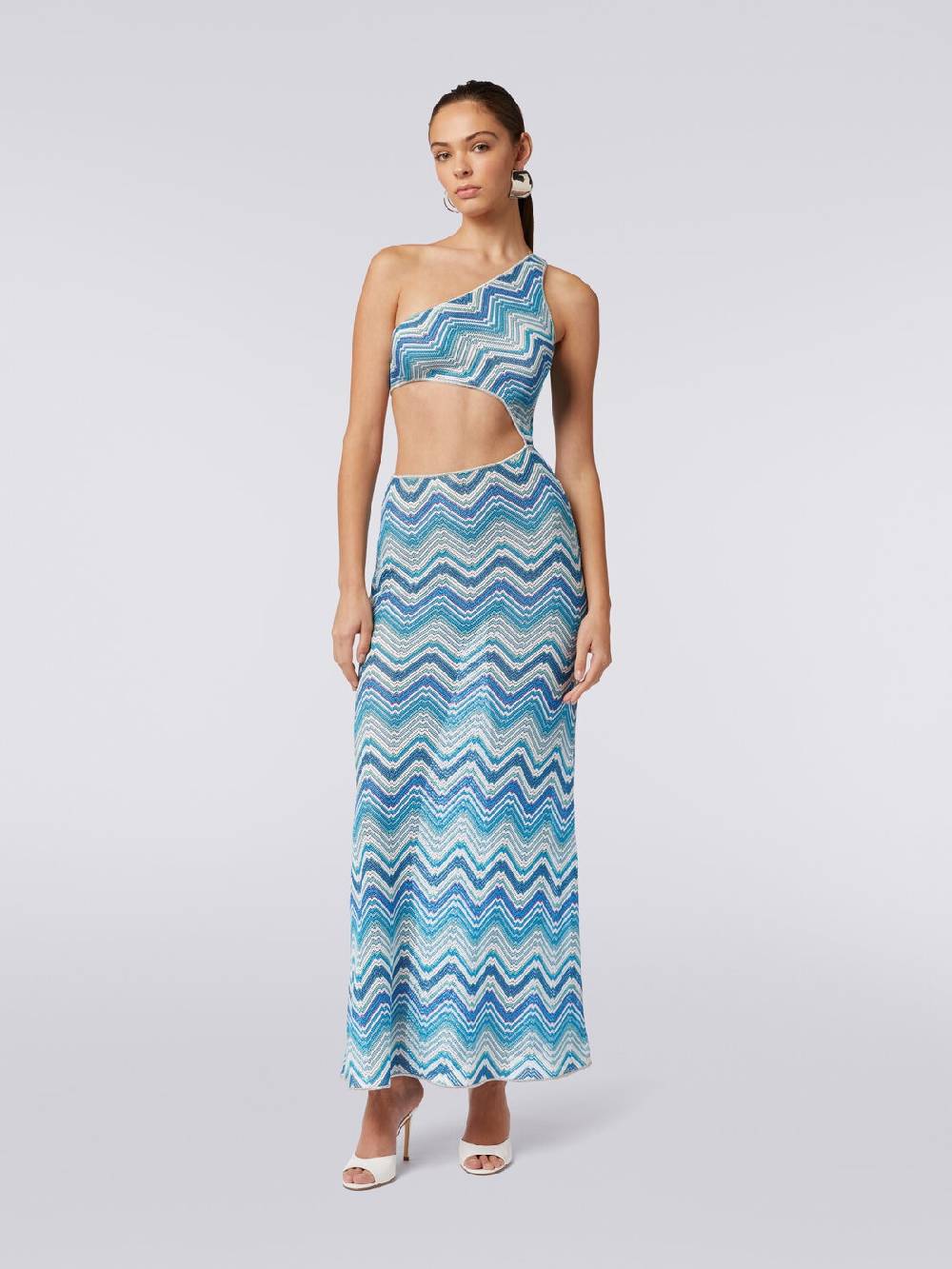 Missoni Copricostume lungo in crochet chevron con taglio cut out e lurex