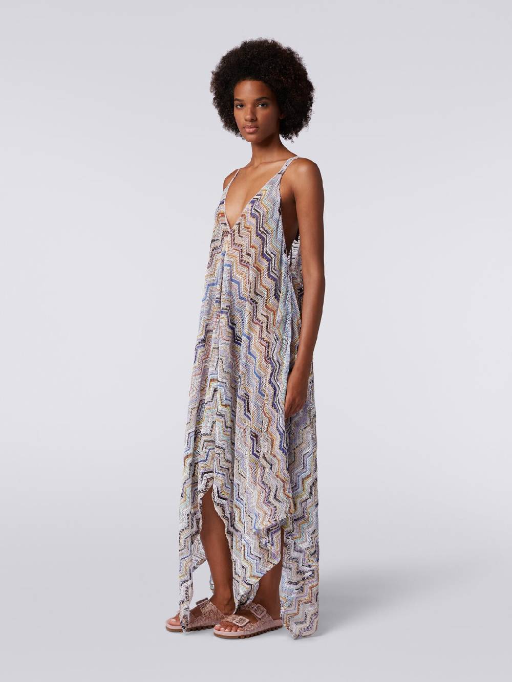 Missoni Copricostume Lungo In Crochet Zig Zag Con Lurex