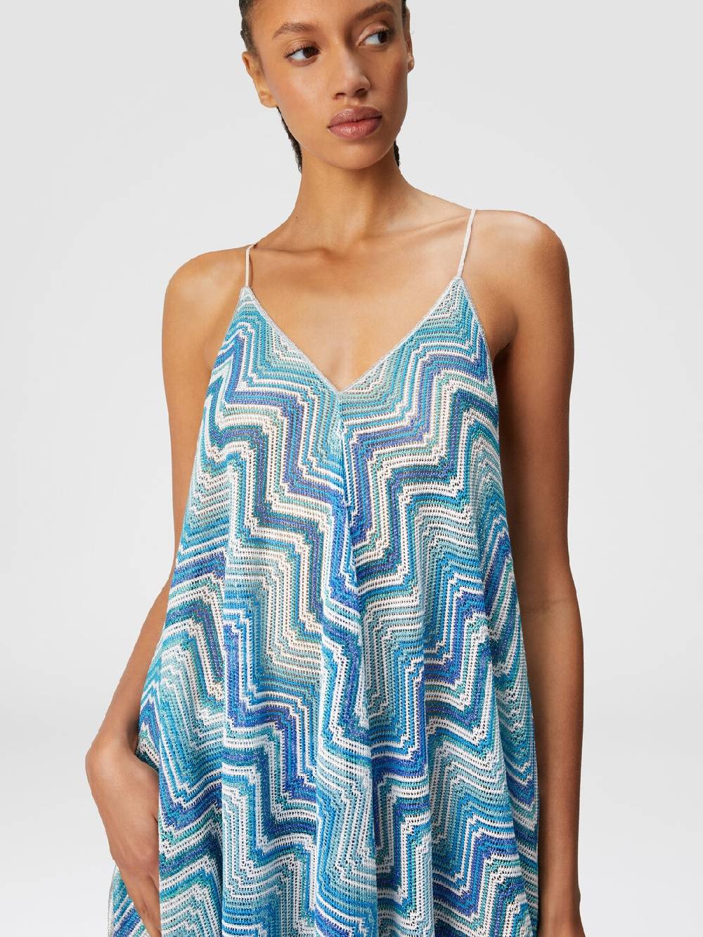 Missoni Copricostume Lungo Taglio Foulard In Crochet Chevron Lamé