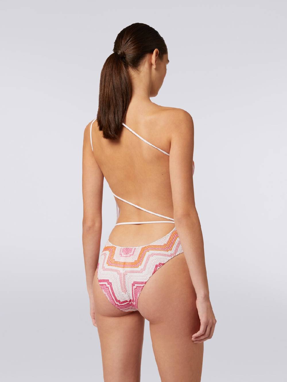 Missoni Costume Intero Monospalla In Crochet Chevron Con Lurex