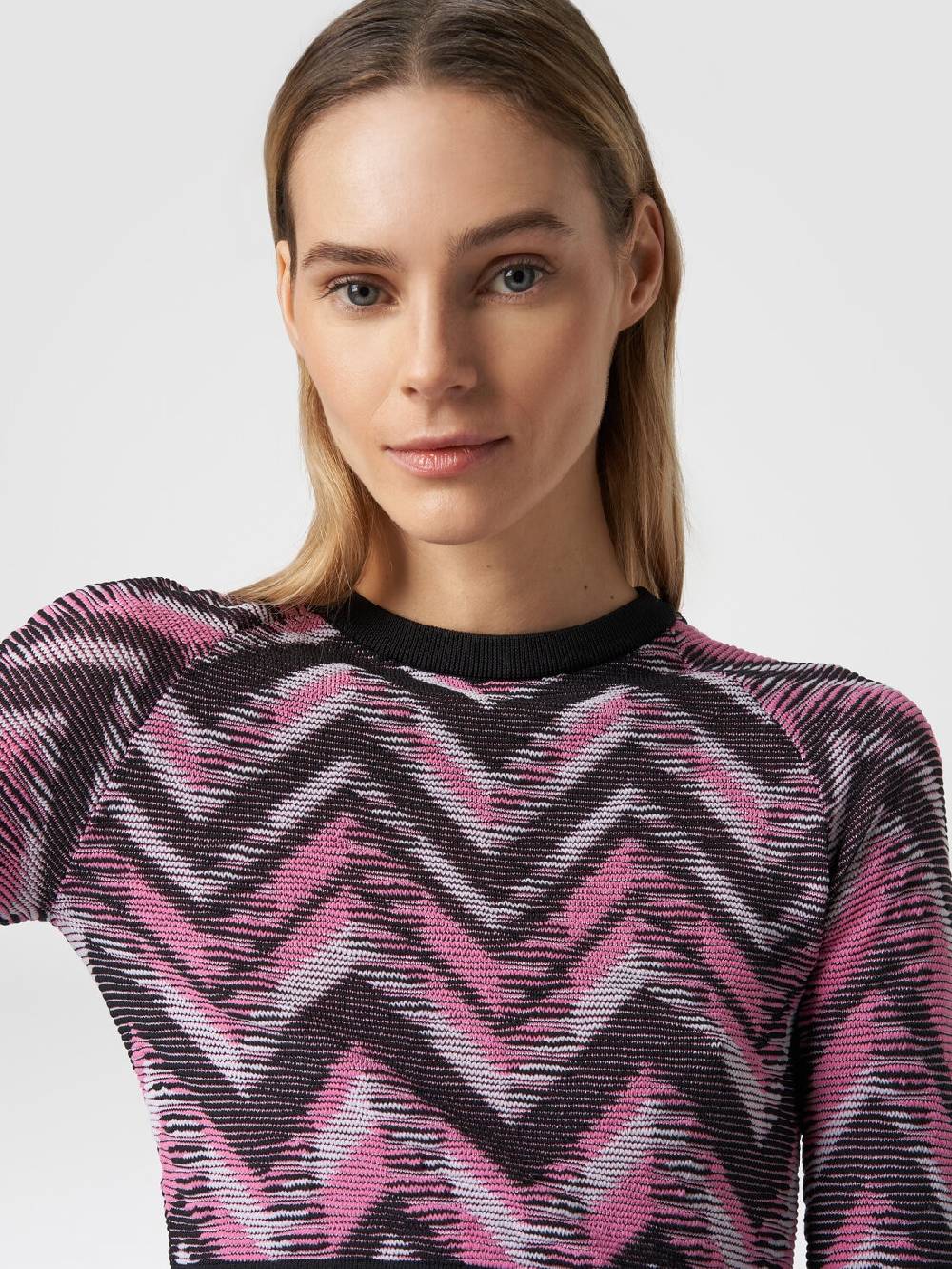Missoni Crop Top A Maniche Lunghe In Maglia Chevron Con Logo