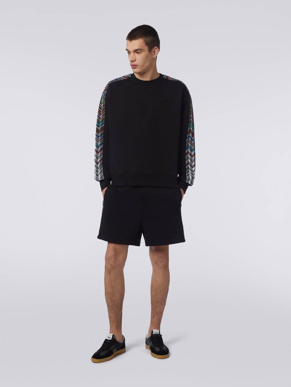 Missoni Felpa girocollo in cotone con dettagli in maglia zig zag