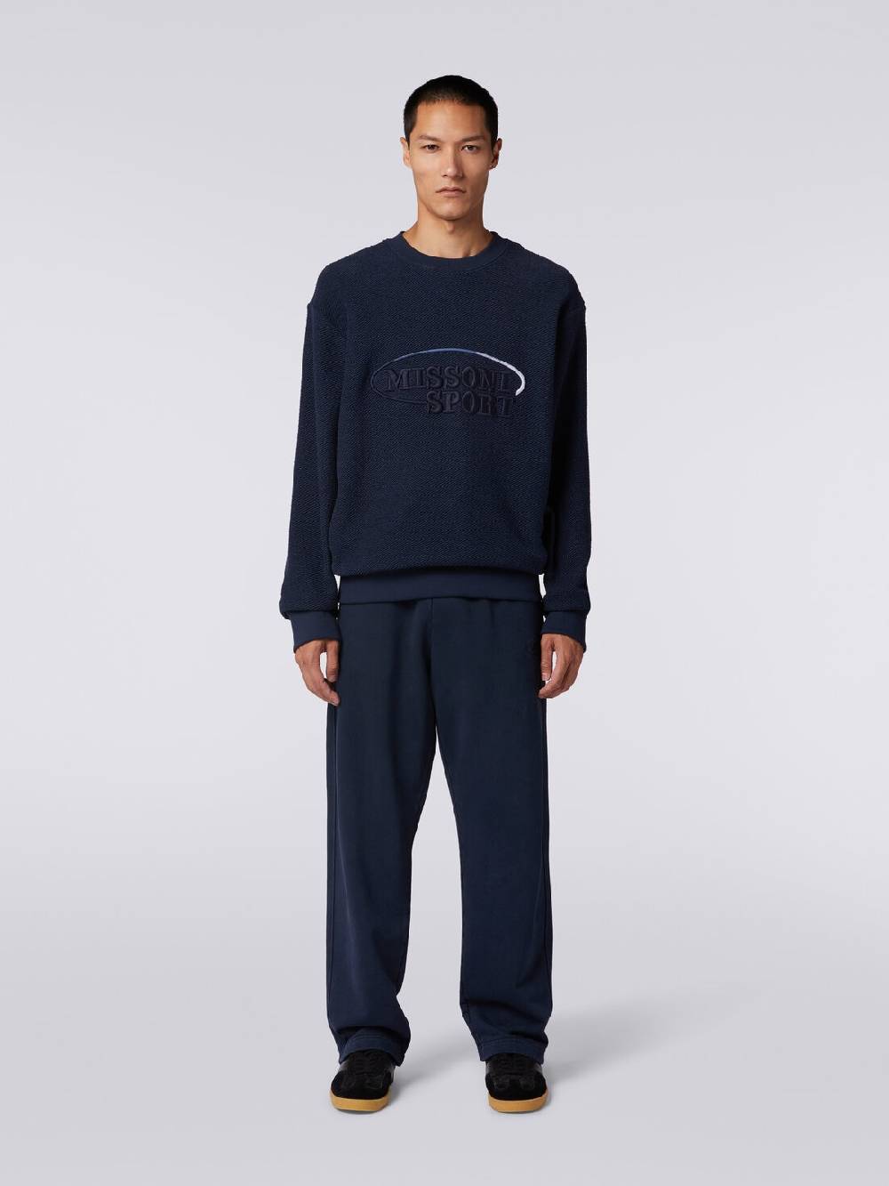 Missoni Felpa girocollo in cotone garzato con macro-logo ricamato