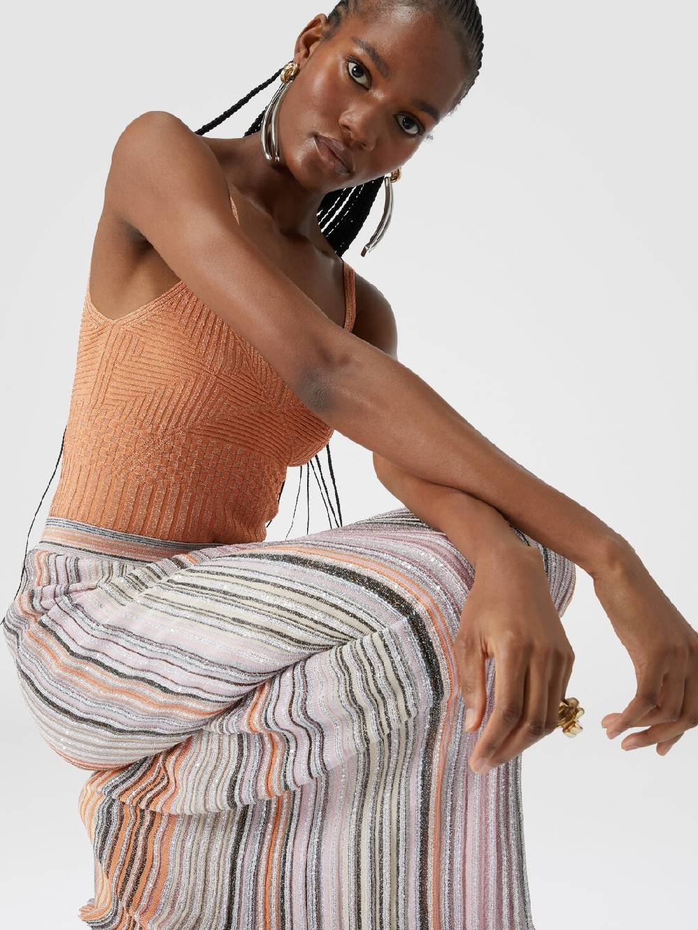 Missoni Gonna Lunga Parzializzata A Costine Con Paillettes