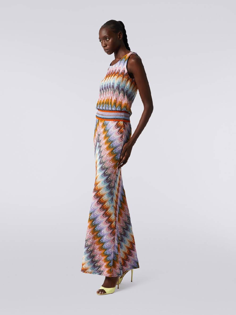 Missoni Gonna Lunga Svasata In Viscosa Zig Zag Con Lurex