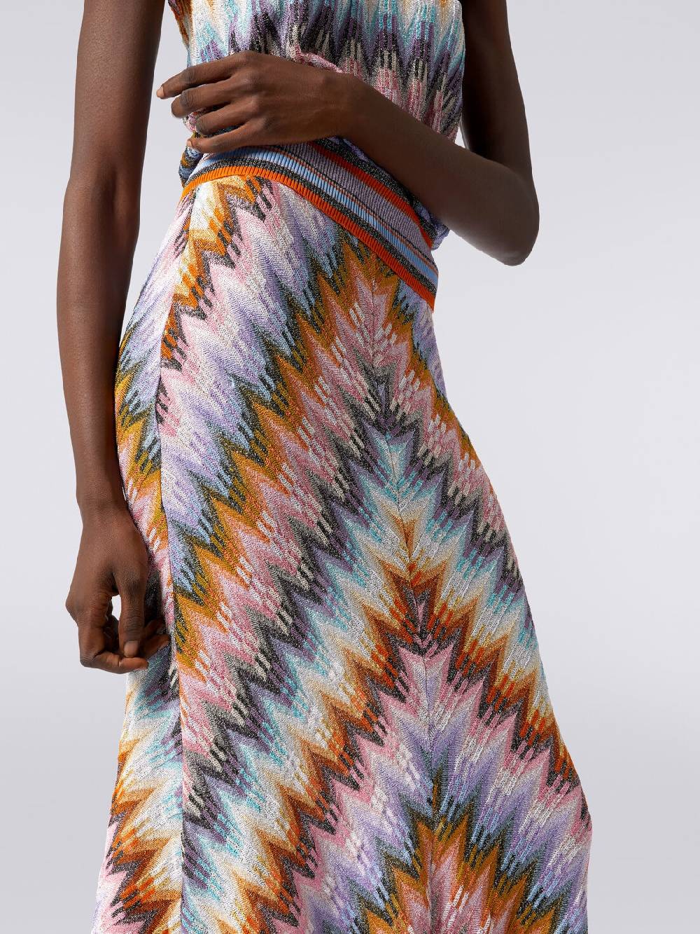 Missoni Gonna Lunga Svasata In Viscosa Zig Zag Con Lurex