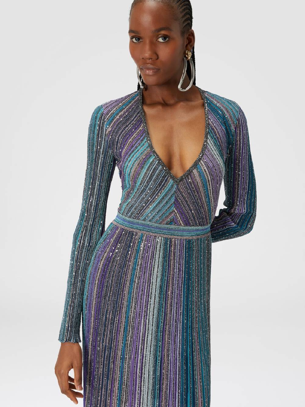 Missoni Abito Lungo In Maglia Plissée Lamé
