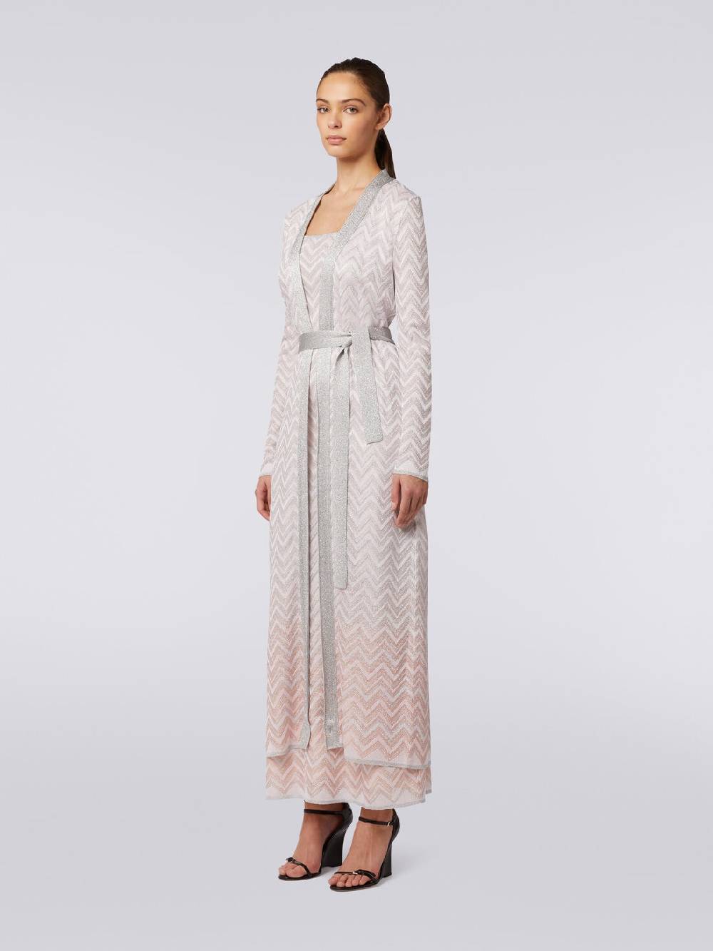 Missoni Cardigan Lungo In Maglia Chevron Con Lurex