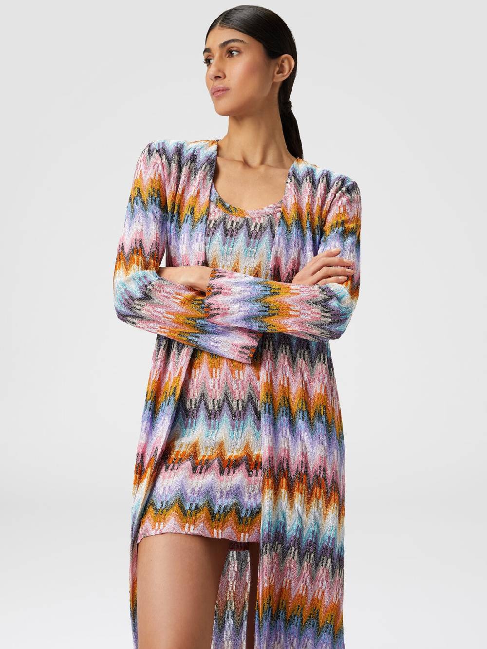 Missoni Cardigan Lungo In Maglia Zig Zag Lamé