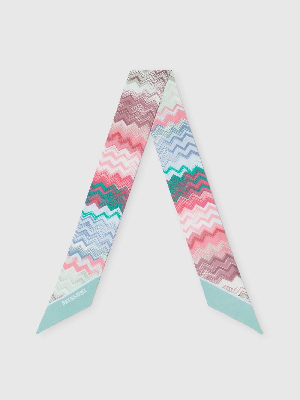 Missoni Foulard In Seta Con Zig Zag E Scritta Logo