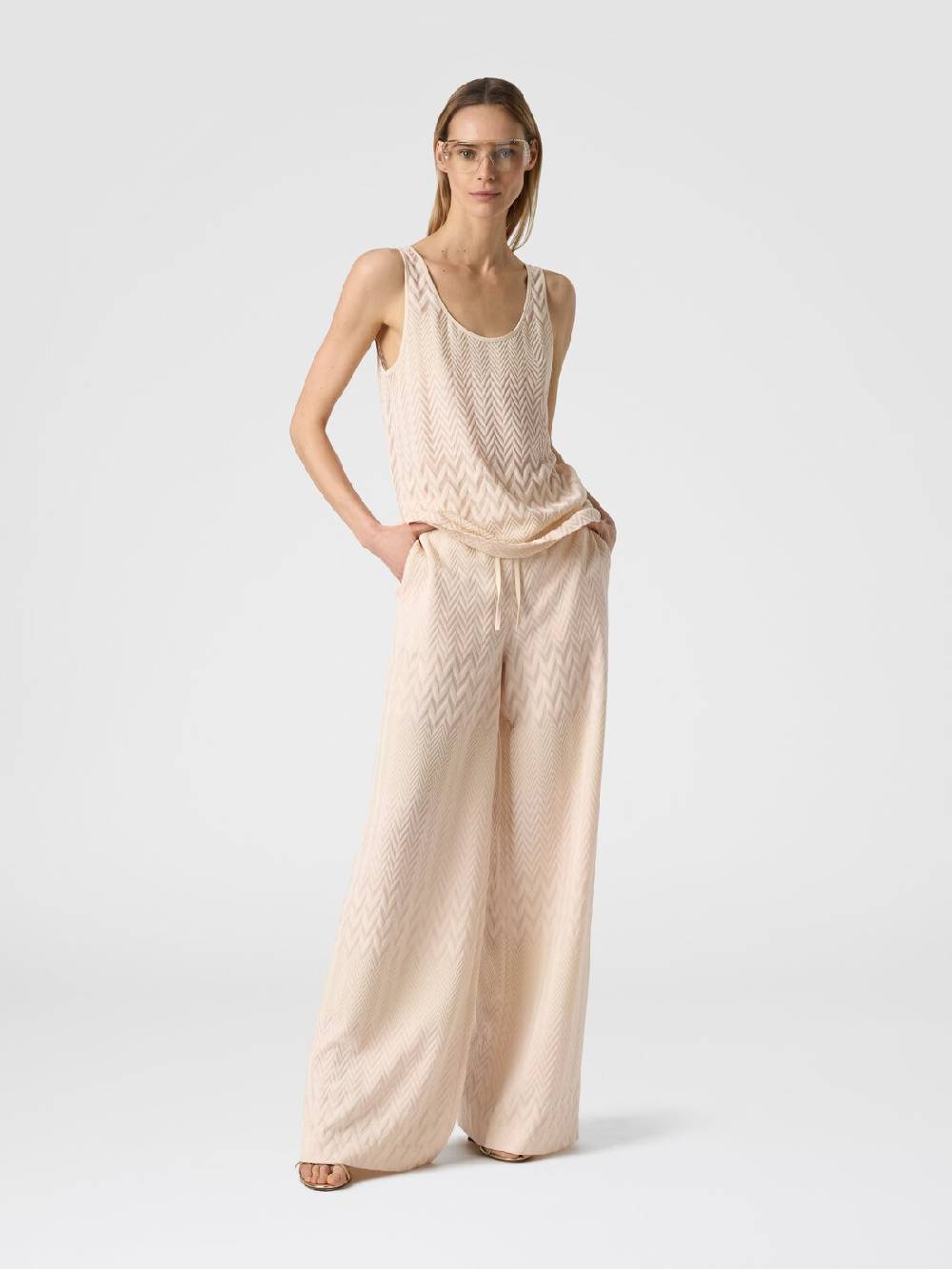 Missoni Pantaloni a palazzo in cotone e viscosa zig zag