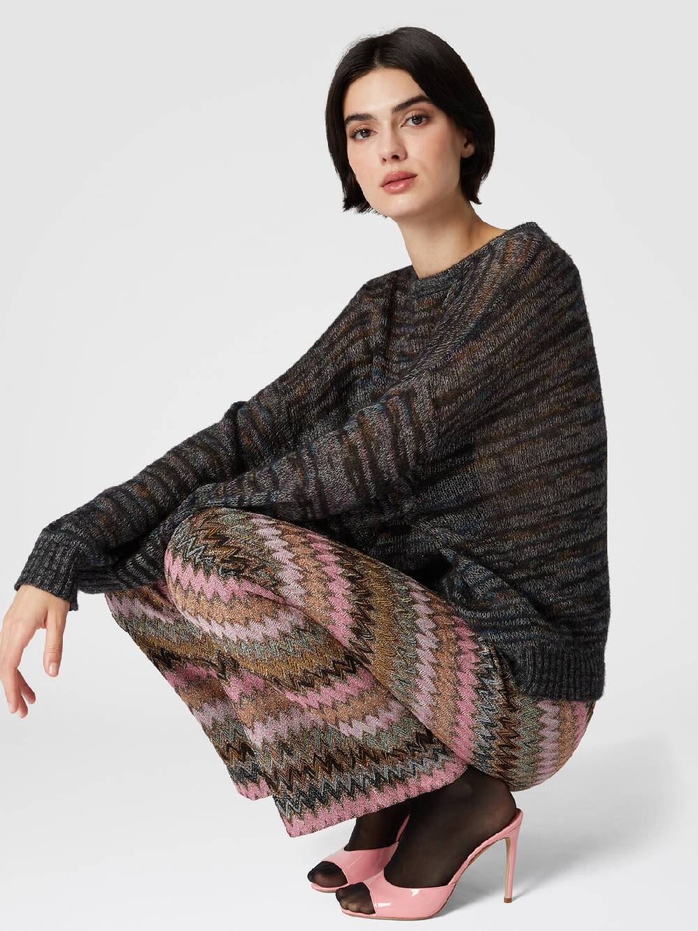 Missoni Pantaloni Crop In Misto Viscosa Zig Zag Lamé