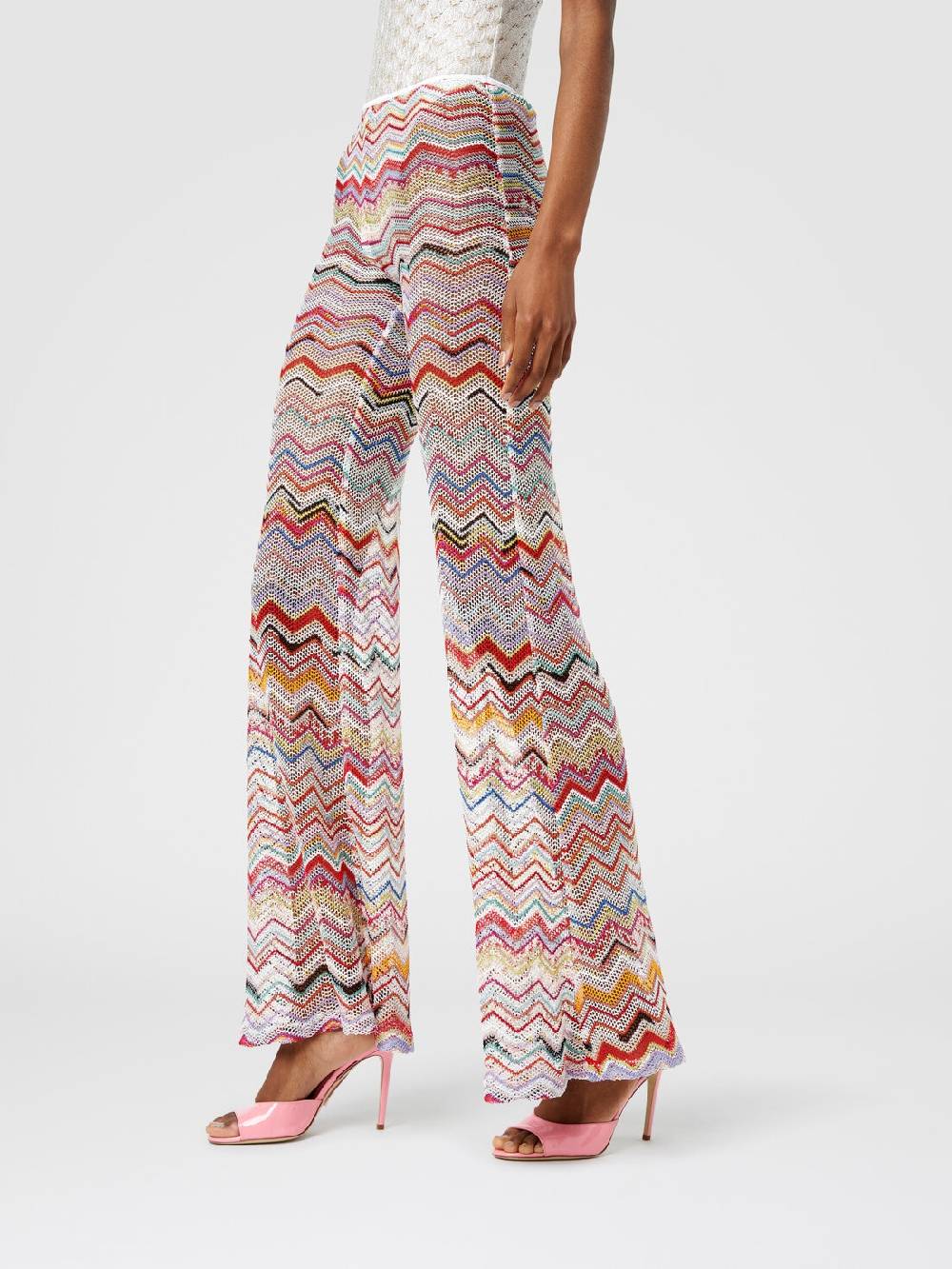 Missoni Pantaloni Svasati In Crochet Zig Zag Con Lurex