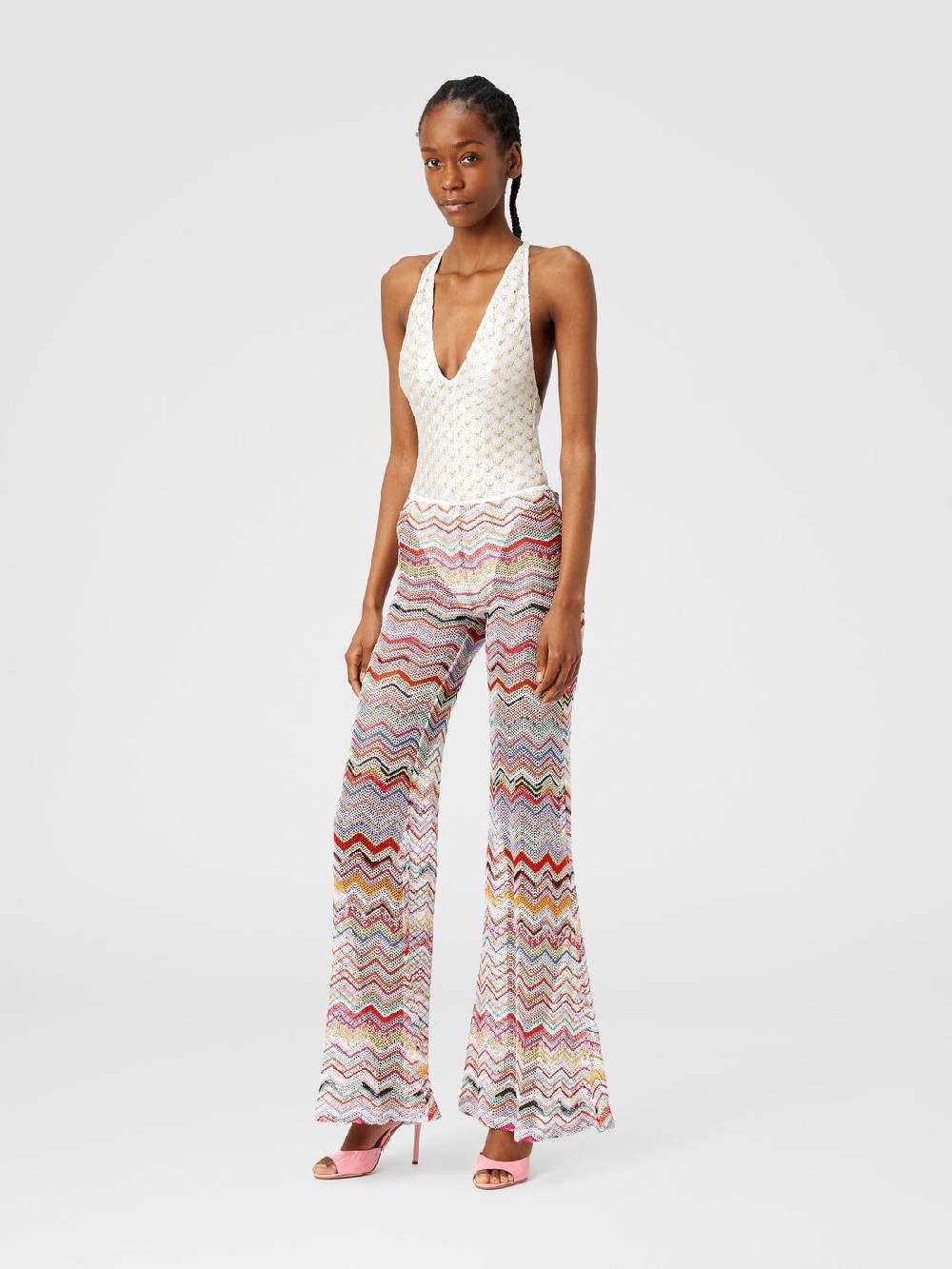 Missoni Pantaloni svasati in crochet zig zag con lurex