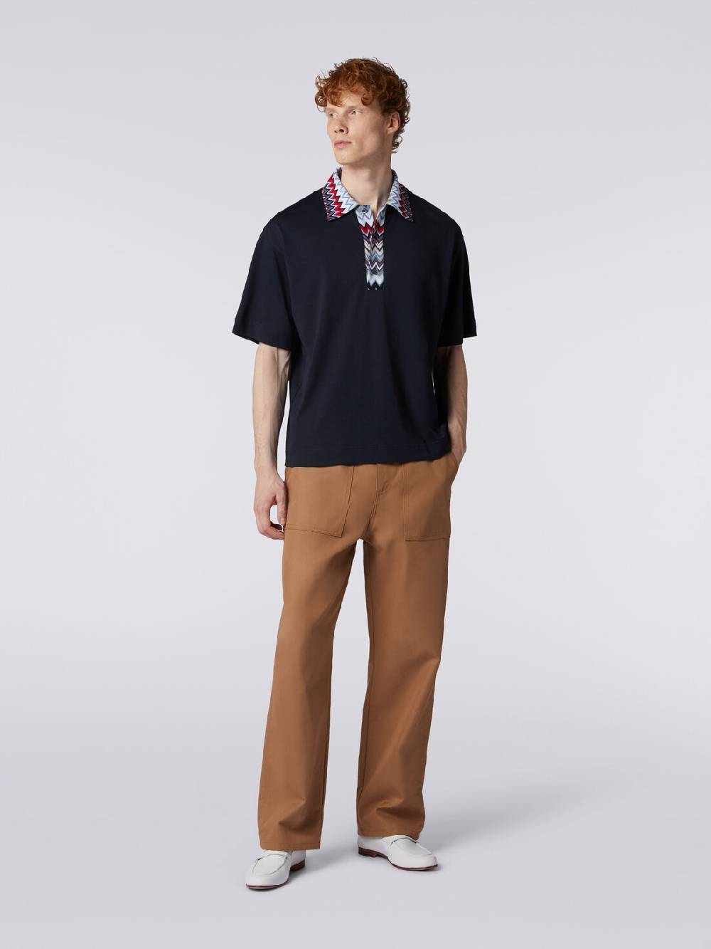 Missoni Polo a maniche corte in cotone con inserti zig zag