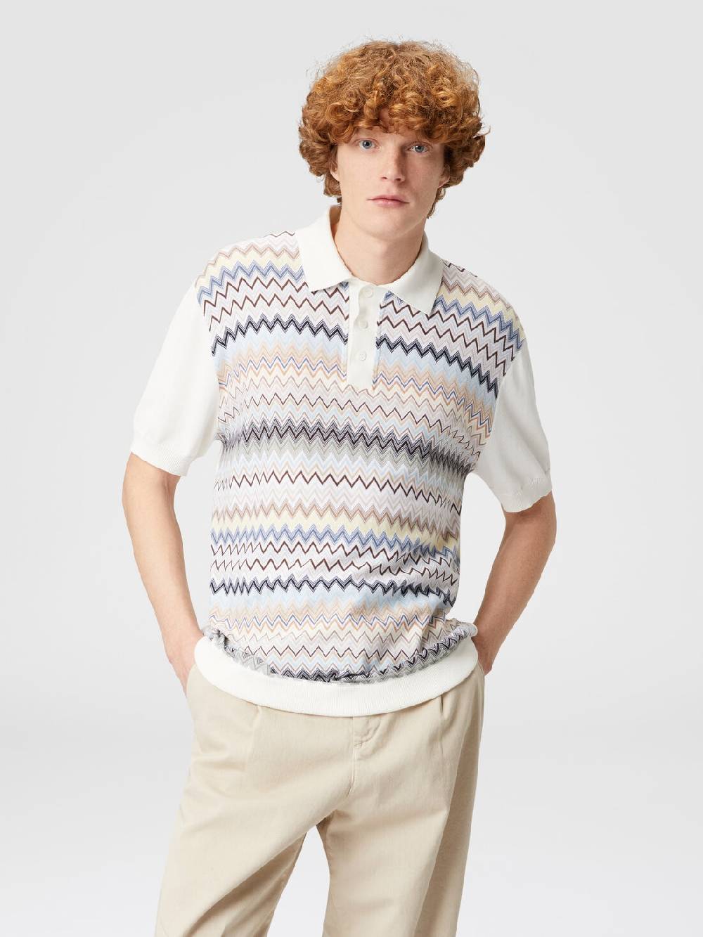 Missoni Polo In Maglia Di Cotone Zig Zag Con Inserti Tinta Unita