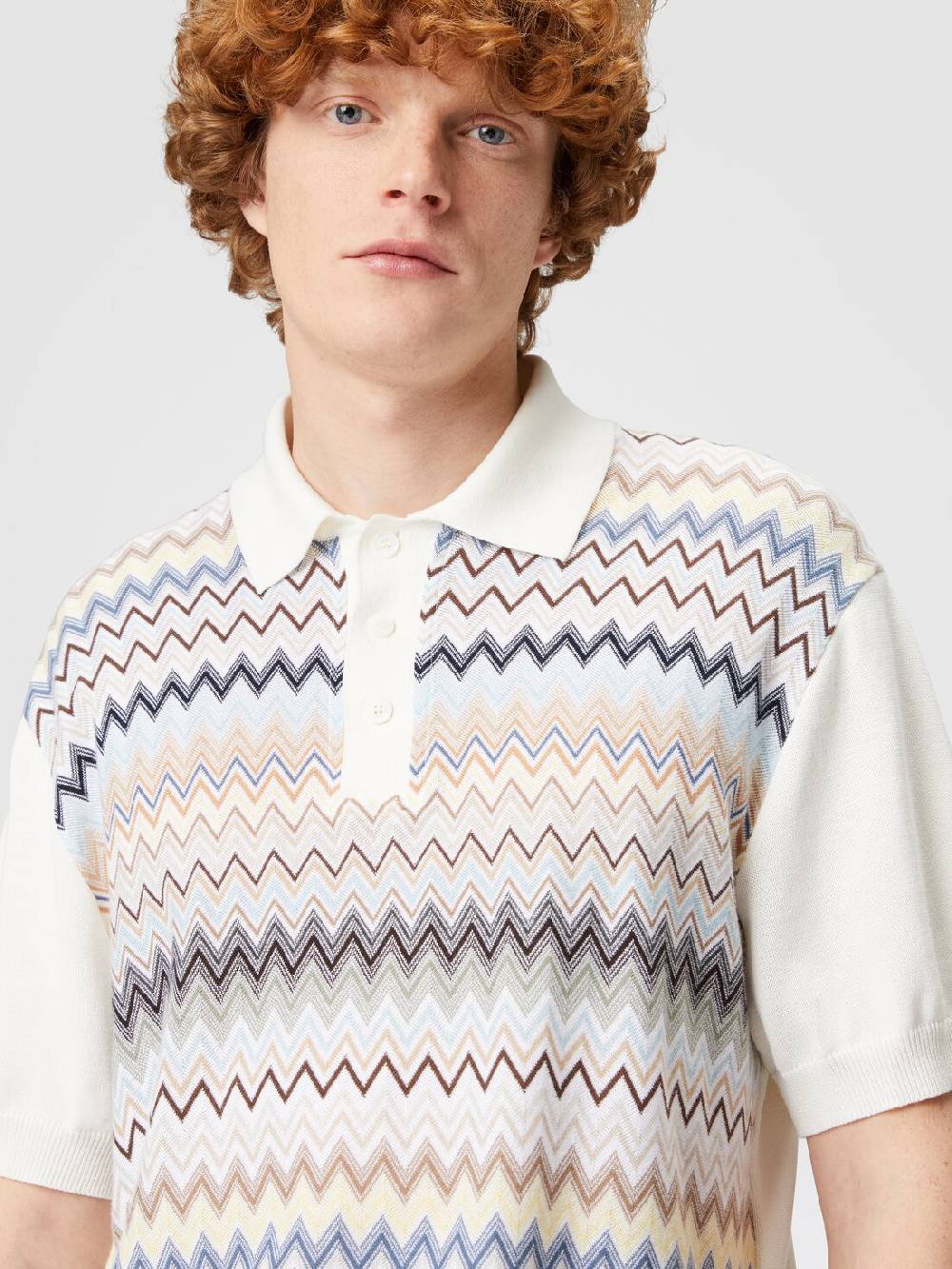 Missoni Polo In Maglia Di Cotone Zig Zag Con Inserti Tinta Unita