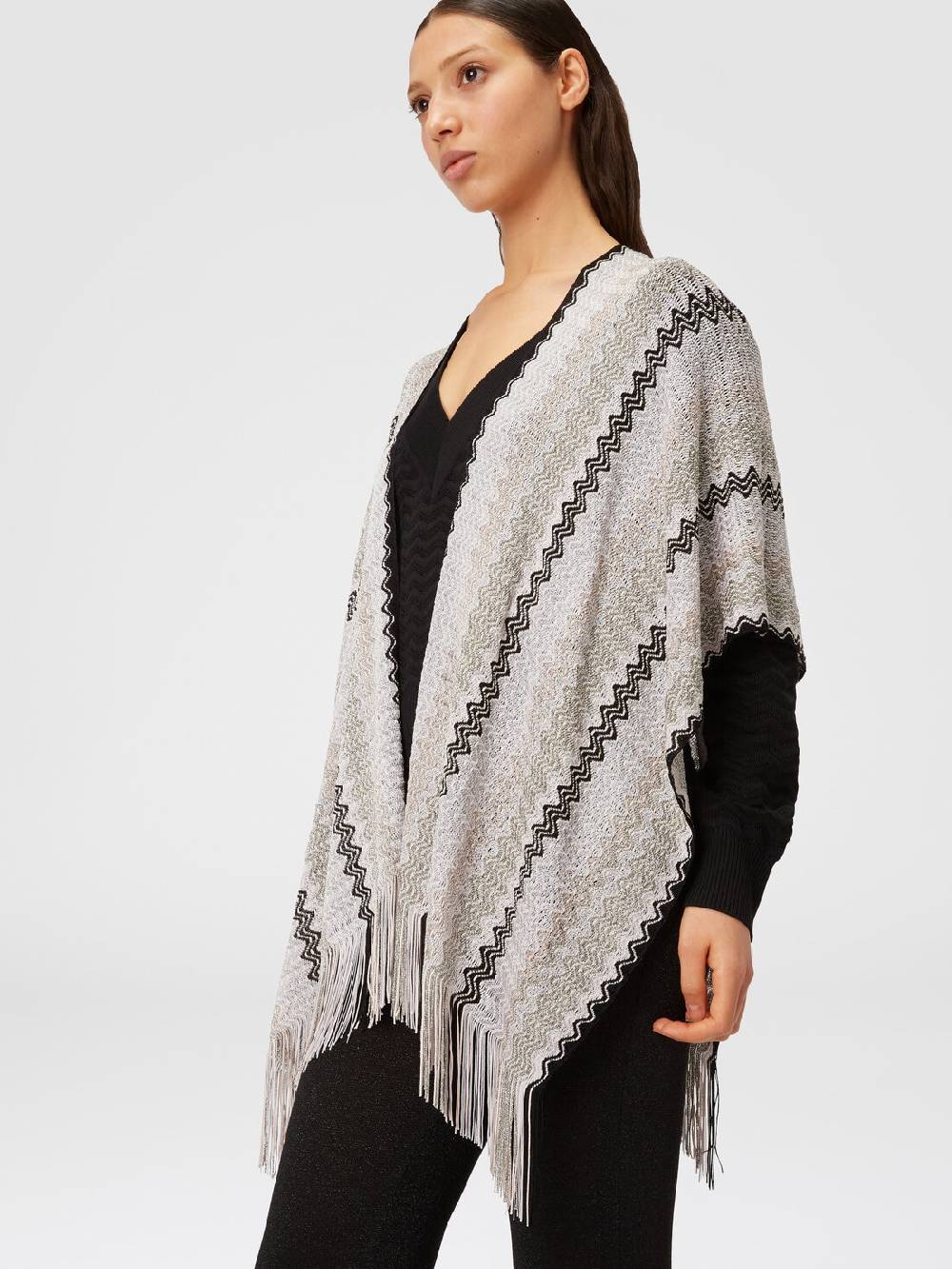 Missoni Poncho In Maglia Di Misto Viscosa Con Motivo A Onde E Frange