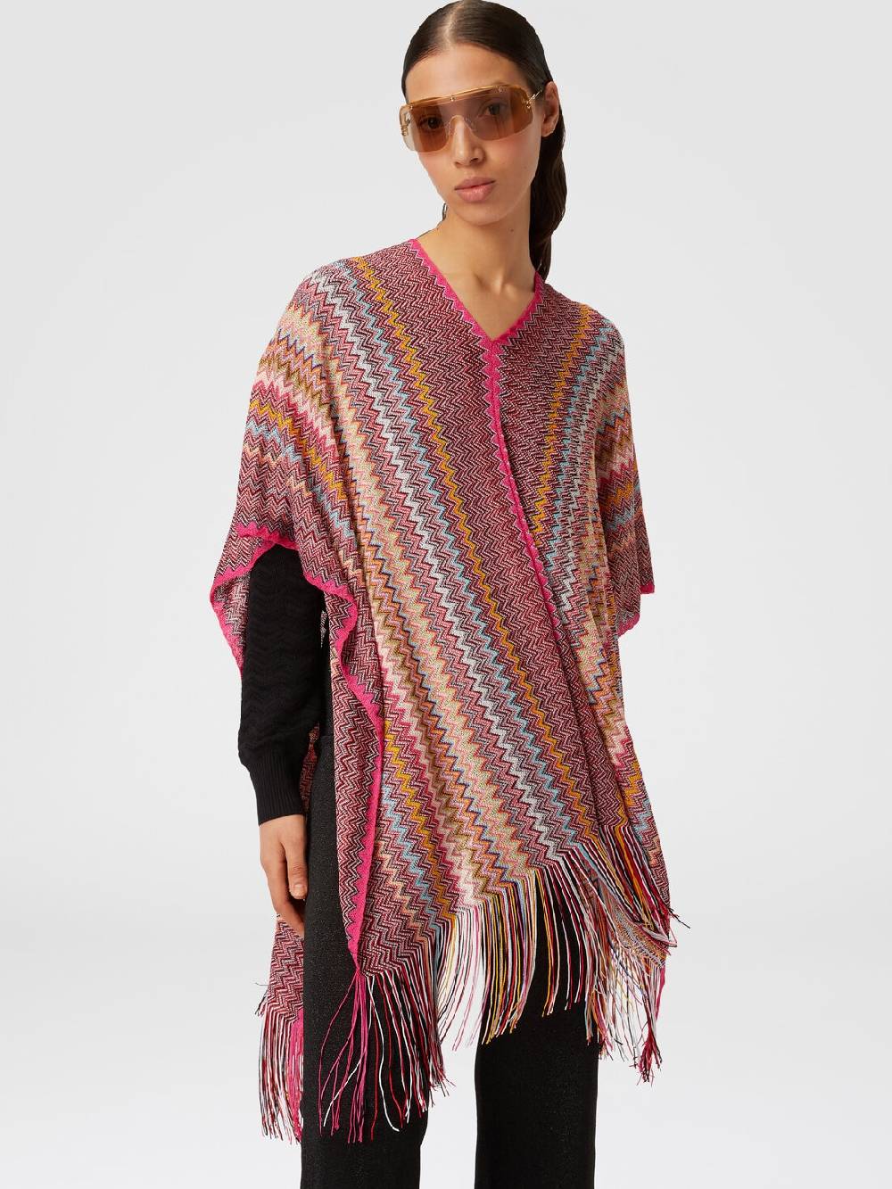 Missoni Poncho In Maglia Di Viscosa Zig Zag Con Frange