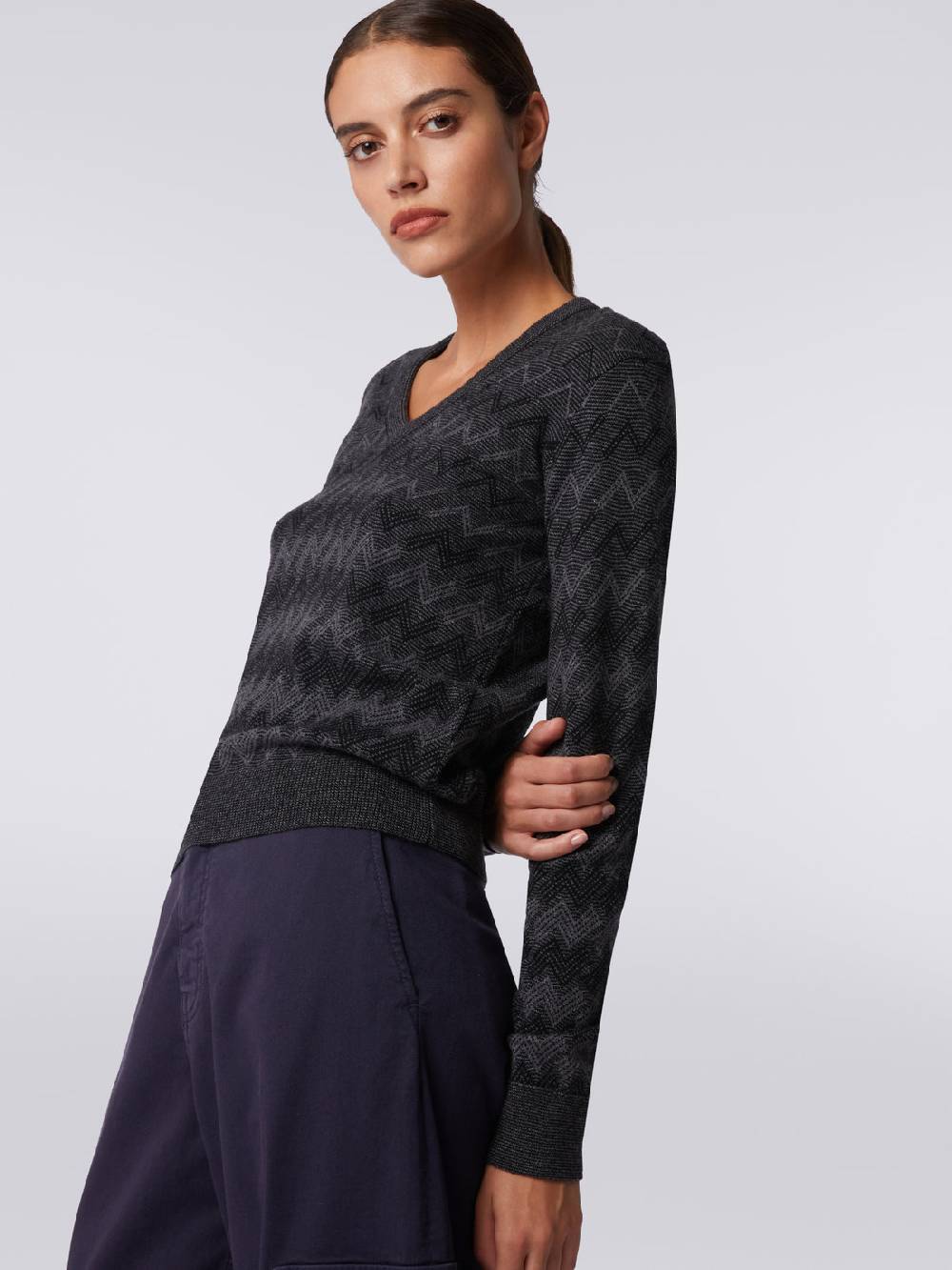Missoni Pullover Con Scollo A V In Cachemire Con Zig Zag