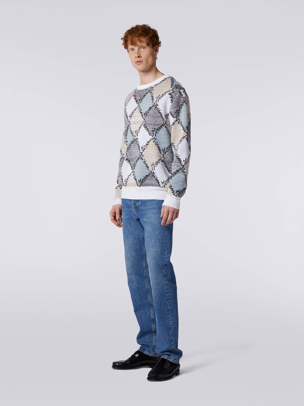 Missoni Pullover Giorocollo In Cotone A Losanghe Con Scritta Logo