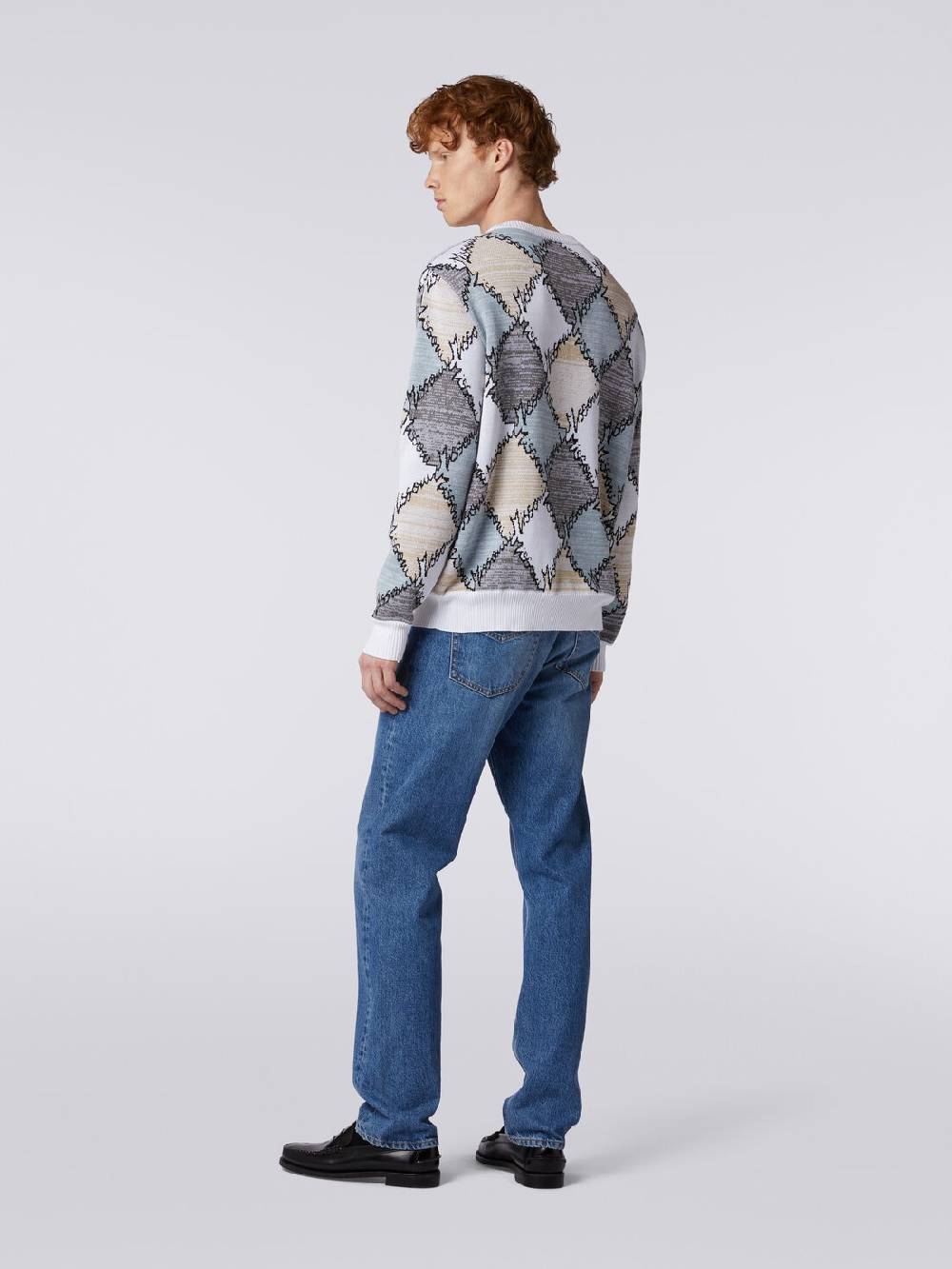 Missoni Pullover Giorocollo In Cotone A Losanghe Con Scritta Logo