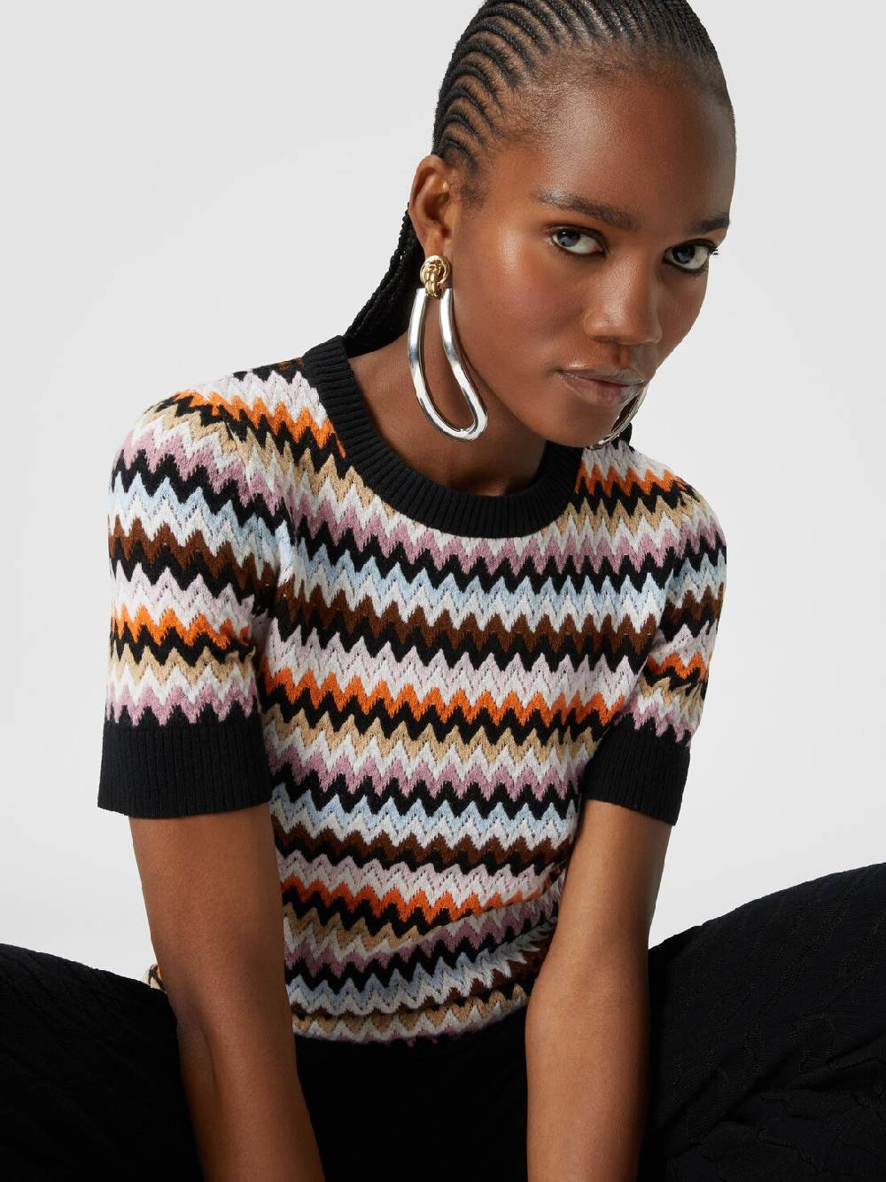 Missoni Pullover Girocollo A Maniche Corte In Lana Zig Zag