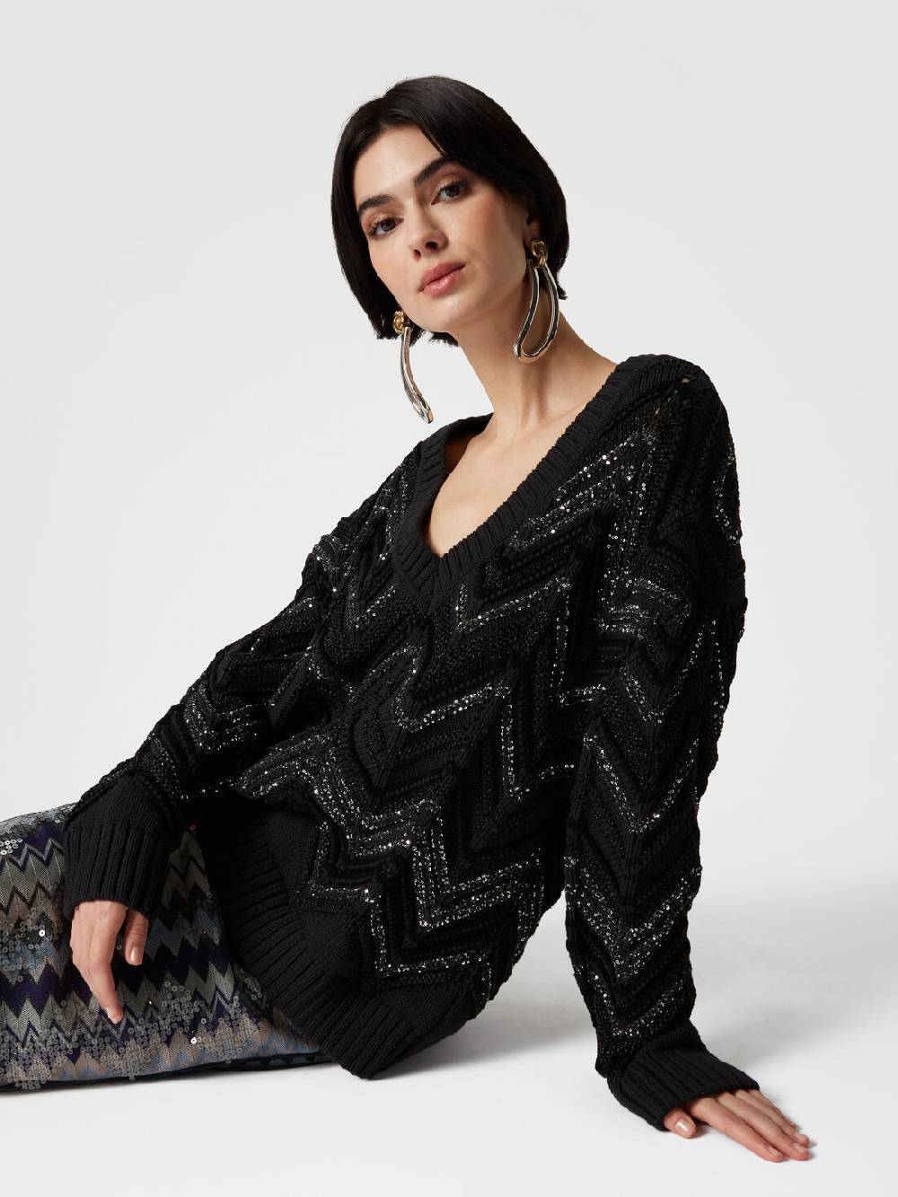 Missoni Pullover Oversize Con Motivo Zig Zag E Paillettes