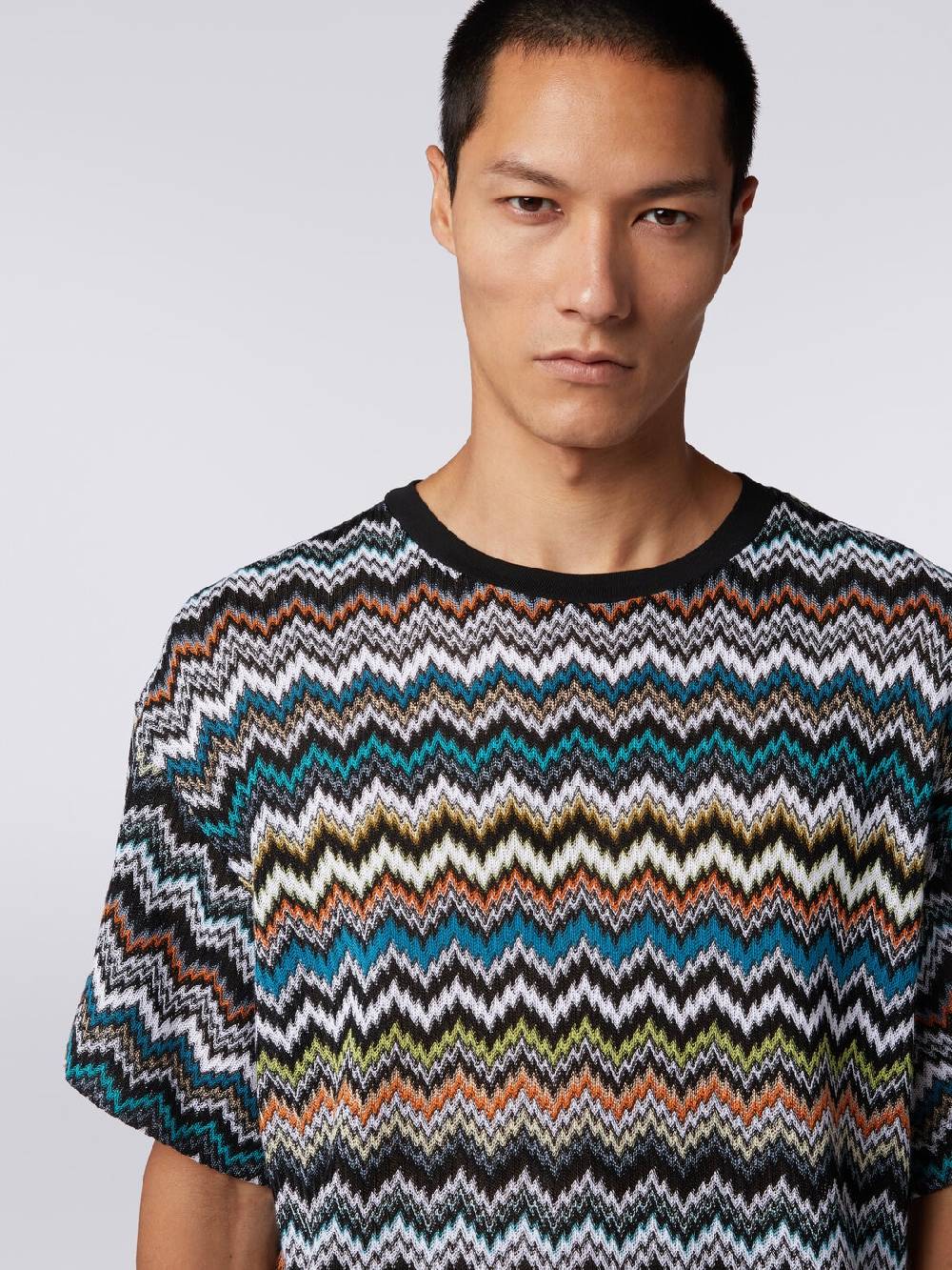 Missoni T-shirt Girocollo In Maglia Di Cotone Zig Zag