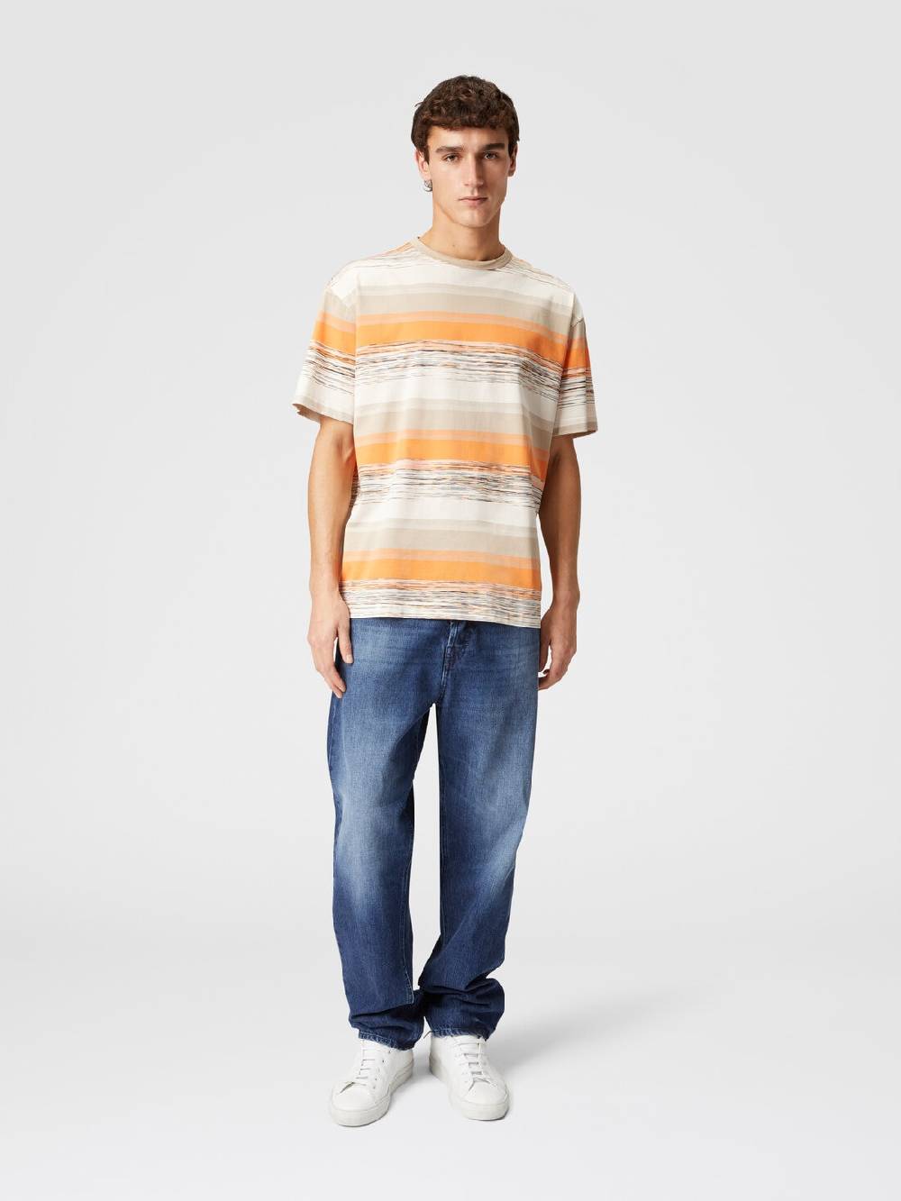 Missoni T-shirt in jersey di cotone a righe con logo