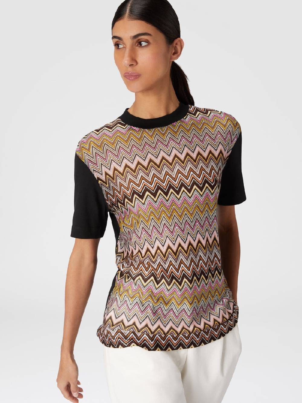 Missoni T-shirt In Jersey Di Cotone Con Inserti Chevron