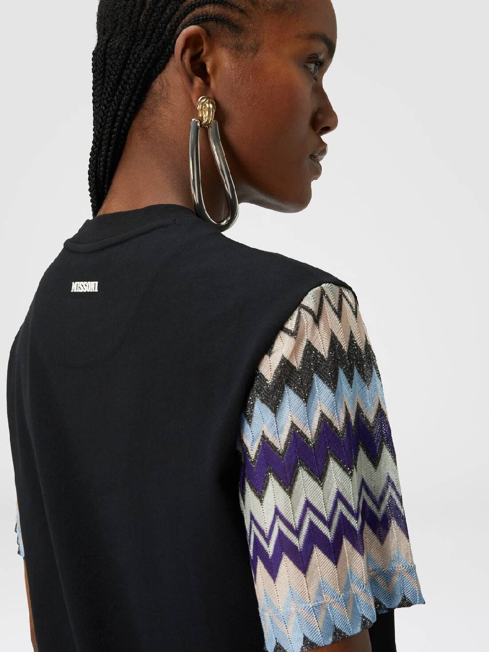 Missoni T-shirt In Jersey Di Cotone Con Maniche In Maglia Zig Zag