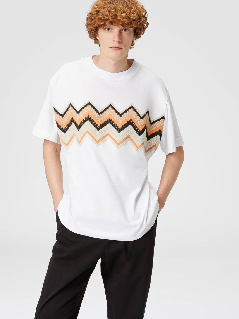 Missoni T-shirt In Jersey Di Cotone Con Ricamo Zig Zag