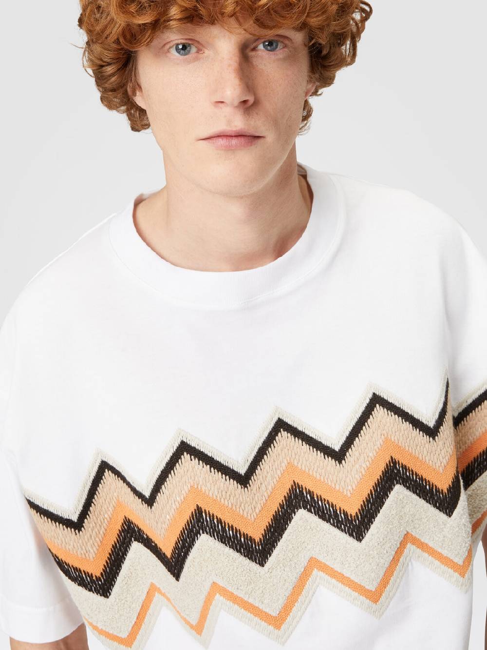 Missoni T-shirt In Jersey Di Cotone Con Ricamo Zig Zag