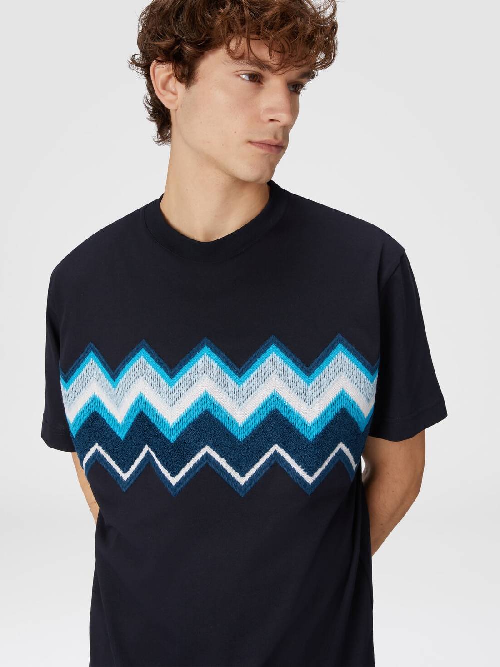 Missoni T-shirt In Jersey Di Cotone Con Ricamo Zig Zag