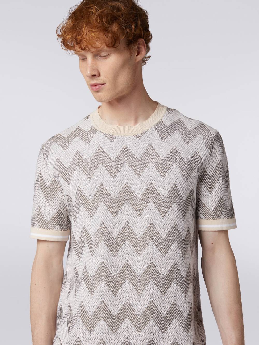 Missoni T-shirt In Maglia Di Cotone Chevron Con Profili A Contrasto