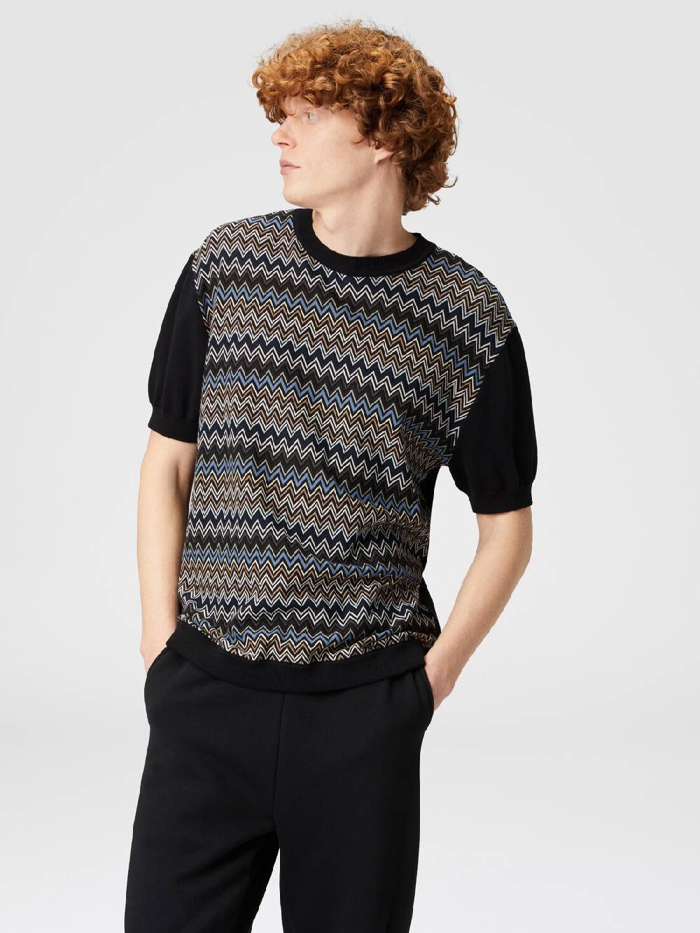 Missoni T-shirt In Maglia Di Cotone Zig Zag Con Inserti Tinta Unita