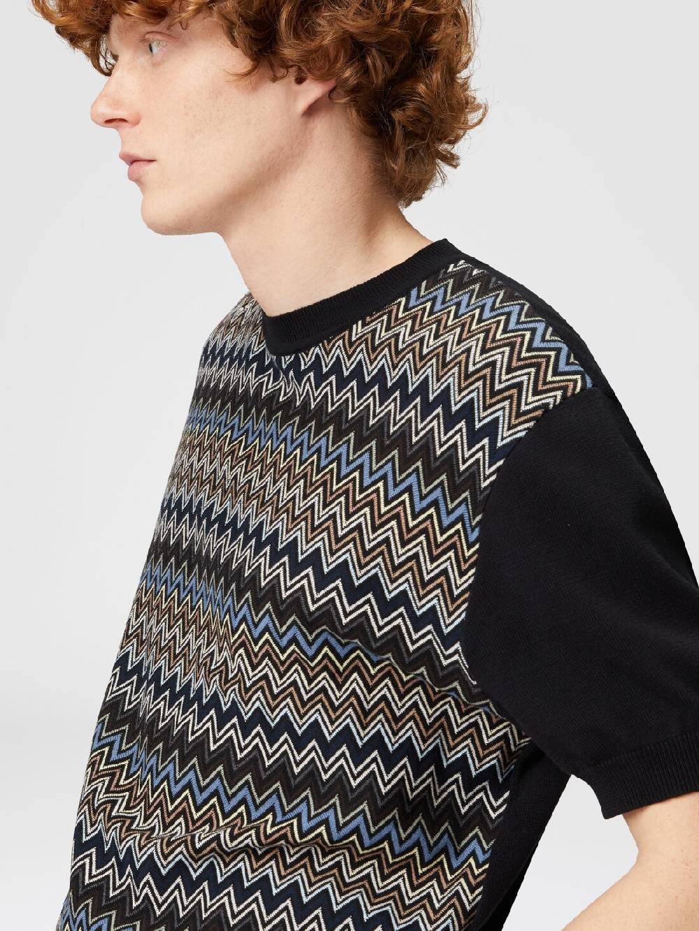 Missoni T-shirt In Maglia Di Cotone Zig Zag Con Inserti Tinta Unita
