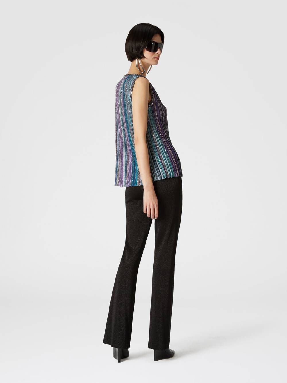 Missoni Top Senza Maniche Svasato A Costine Con Paillettes