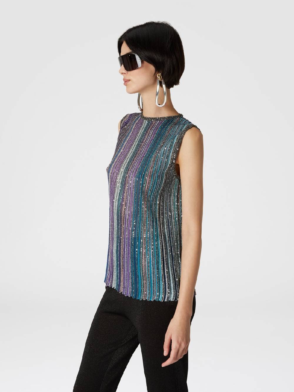 Missoni Top Senza Maniche Svasato A Costine Con Paillettes