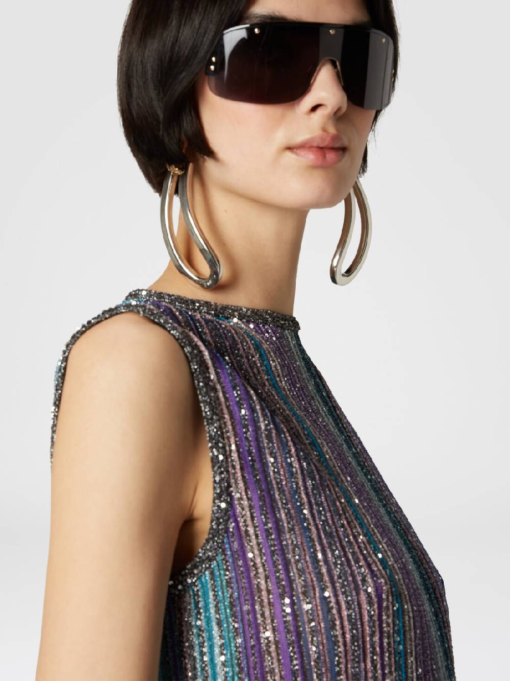 Missoni Top Senza Maniche Svasato A Costine Con Paillettes