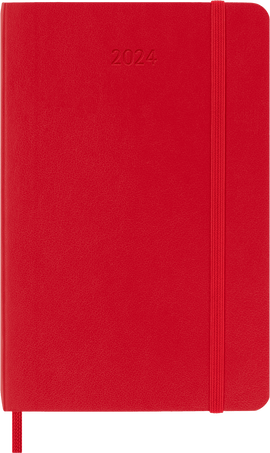 Moleskine Agenda Classic 2024 PocketGiornaliera, copertina morbida, 12 mesi, Rosso Scarlatto