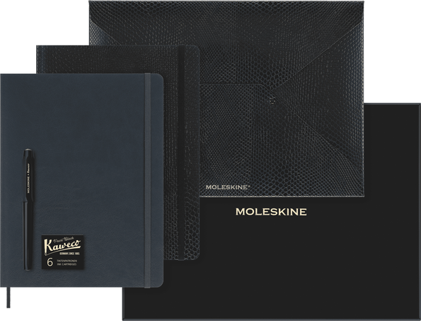 Moleskine Cofanetto da collezione Precious & EthicalTaccuino XL a righe, busta effetto pitone, penna stilografica Kaweco