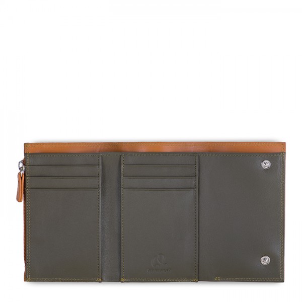 Mywalit Portafoglio Da Uomo Tri-fold Con Zip Marrone-Oliva